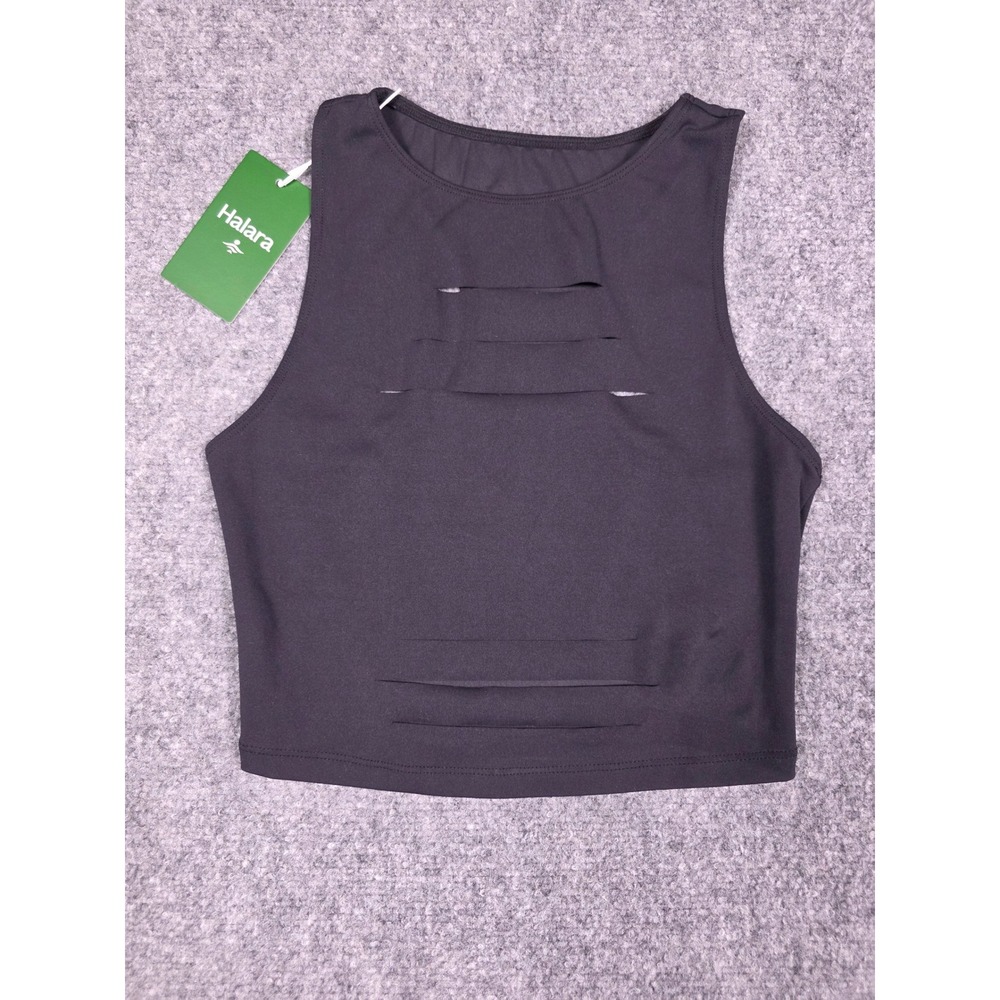 Halara Crop Top Womens Black Slashed Cut Out Racerback Athleisure Tank New